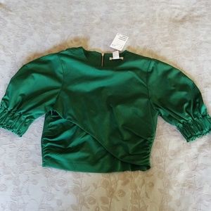 Green crop top, full back zip